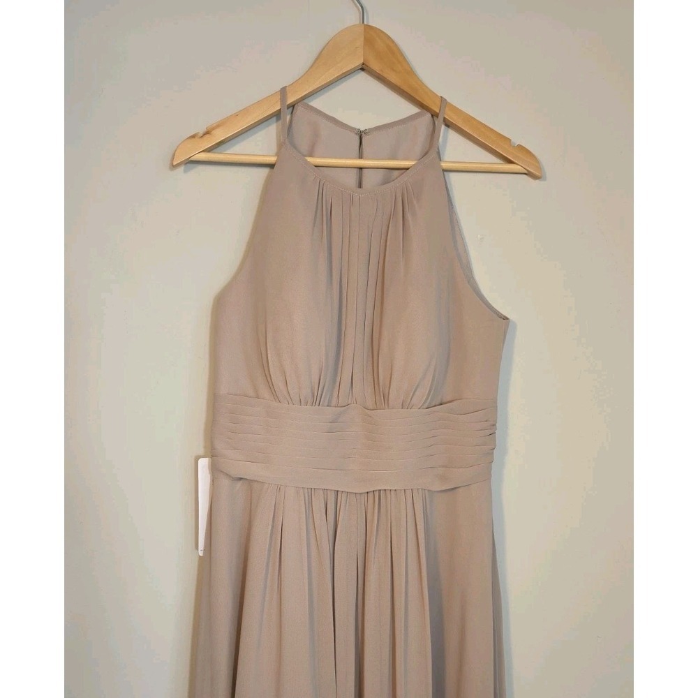 Azazie Bonnie Taupe Bridesmaid Maxi Dress A12 NWT Formal Halter Gown Prom - Picture 3 of 14